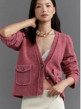 Anthropologie Maeve Rose-Bouclé Pocket Cardigan